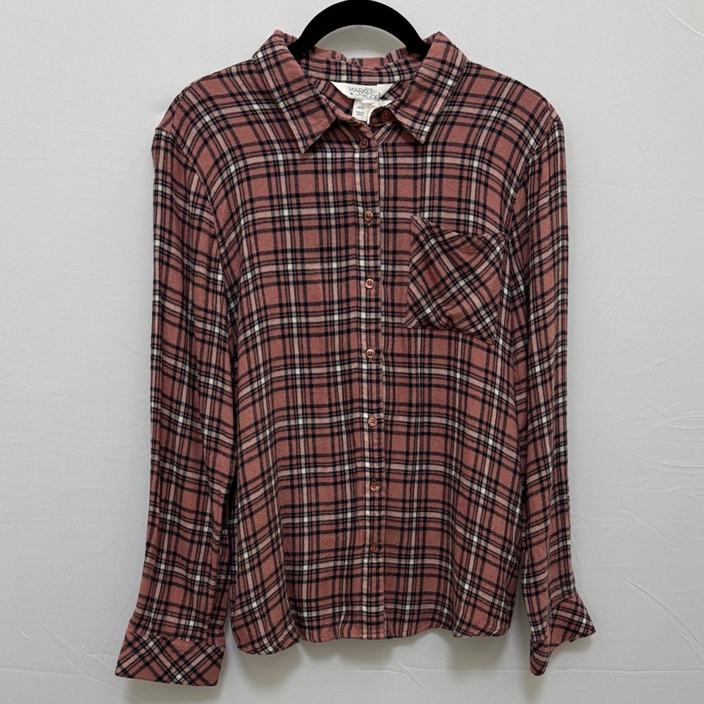 Market & Spruce Amelia Brushed Rayon Flannel Pink Plaid Shirt